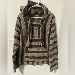 Handmade Mexican Baja Hoodie Poncho/ Unisex BROWN